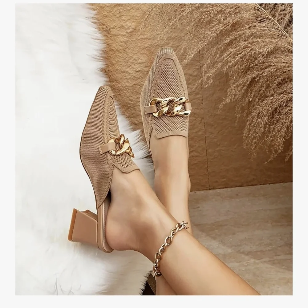 Knit Pointed Toe Chunky Heel Mules #962, 963 - Picture 11 of 16